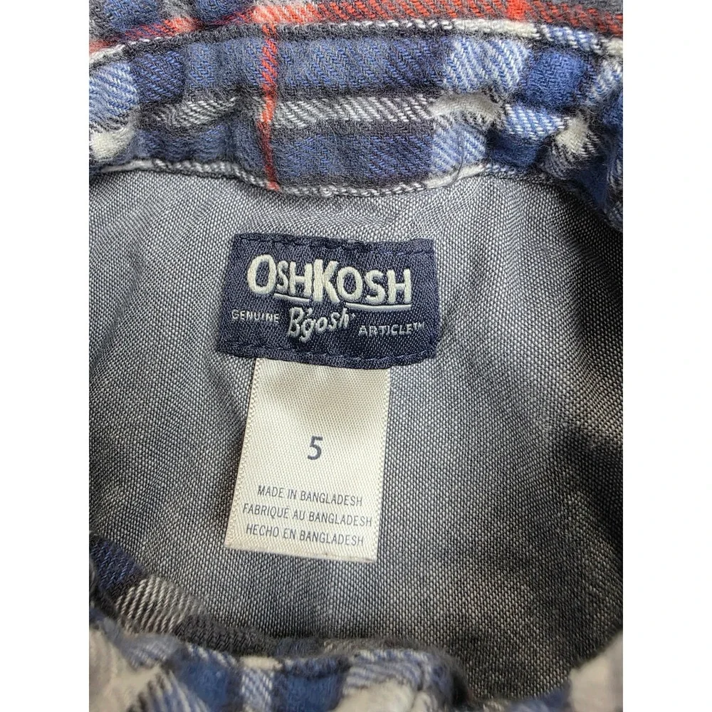 OshKosh Bgosh Kids Size 5 Blue Orange Plaid Flannel Button Down Shirt Western
